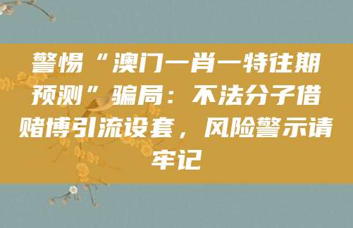 警惕“澳门一肖一特往期预测”骗局：不法分子借赌博引流设套，风险警示请牢记