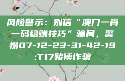 风险警示：别信“澳门一肖一码稳赚技巧”骗局，警惕07-12-23-31-42-19:T17赌博诈骗