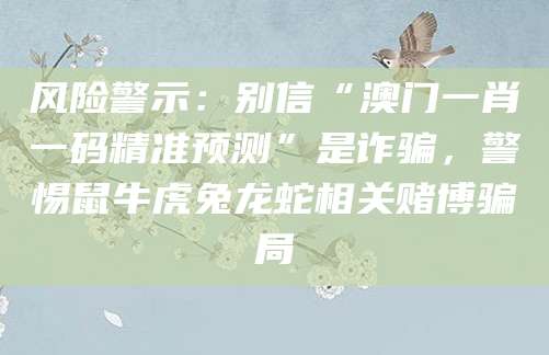 风险警示：别信“澳门一肖一码精准预测”是诈骗，警惕鼠牛虎兔龙蛇相关赌博骗局