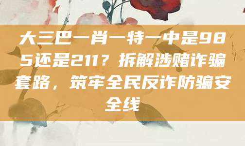 大三巴一肖一特一中是985还是211？拆解涉赌诈骗套路，筑牢全民反诈防骗安全线